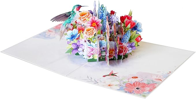 Hummingbird Flower Bush 3D Birthday Cards for Women, Mothers Day Cards, 6x8in Pop Up Gift Card for Mom, Wife, Her, Daughter, Sister, Grandma (PQ Hummingbird Flower Bush)