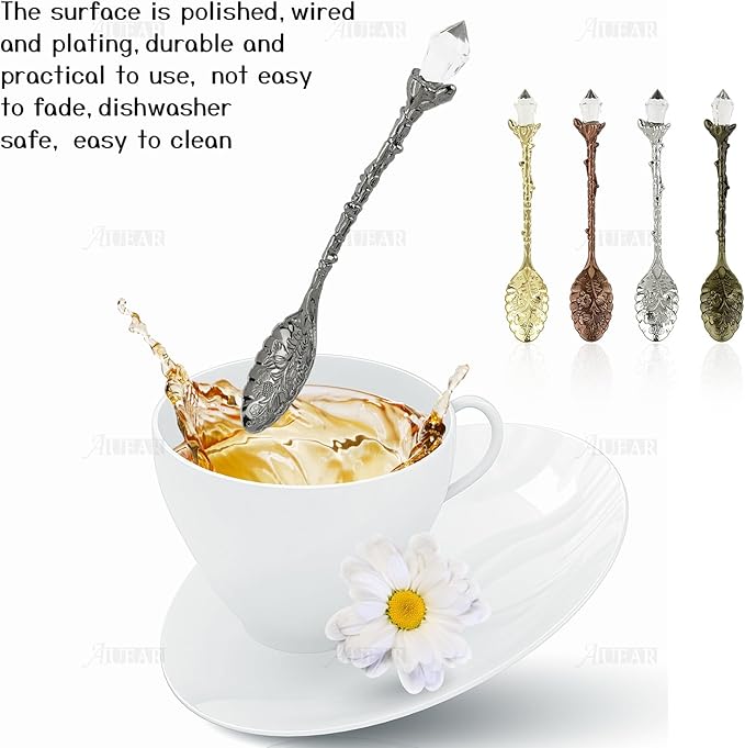 AUEAR, 50 Pack Vintage Crystal Spoons Set Carved Coffee Tea for Home Office Party Supplies
