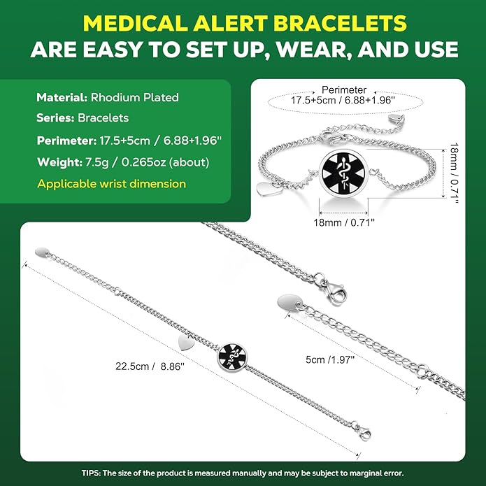 Upgraded Medical Bracelets Men Women with QR Code Medical Alert ID Bracelets - Titanium Steel Wristband Fits Wrists Up 8''-10'' - More Space Custom Emergency Med ID Info