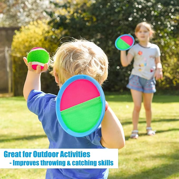 Ayeboovi Toss and Catch Ball Set Boys Toys Outdoor Toys Yard Games Outside Games Beach Toys for Kids Ball and Catch Game with 4 Paddles and 4 Balls [Upgraded Version]
