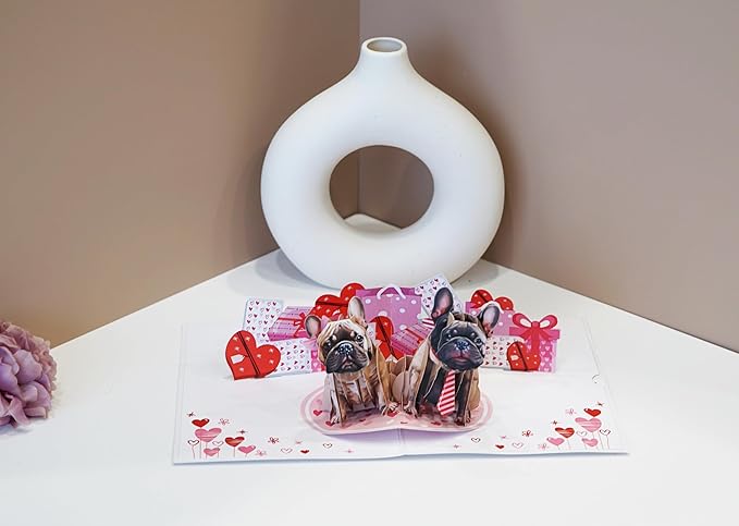 Bulldog Couple Pop Up Anniversary Cards, 6x8in Wedding Anniversary Card, Valentines Day Cards, 3D Romantic Gift for Her, Him, Husband, Wife (Cute Bulldog Couple).