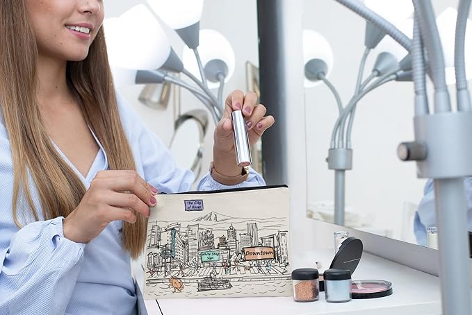 Cities Around the World Artwork Cosmetic Bag Series – Designed in USA, Travel Makeup Bag with Zipper, Souvenir Gift for Women, Artwork Organizer for Purse or Toiletry (Portland)