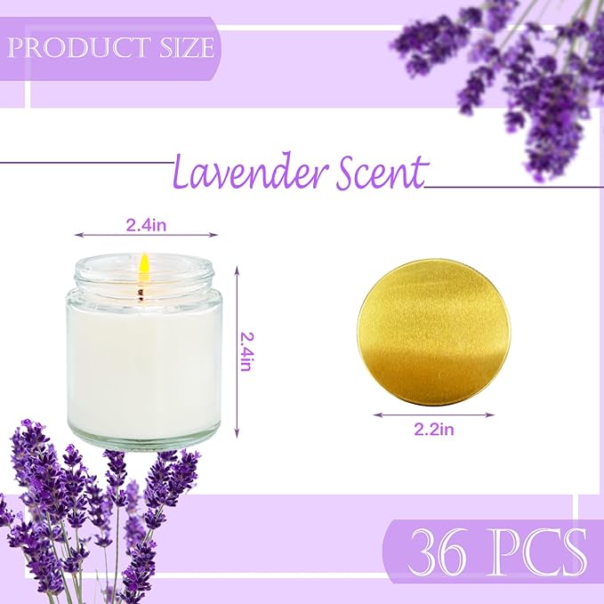 36 Pcs 4 Oz Mini White Soy Candles,Lavender Scented Candles Set,Bulk Aromatherapy Candle,Great Stress Relieving Scented Candle for Girls as a Gift for Birthdays, Weddings and More!