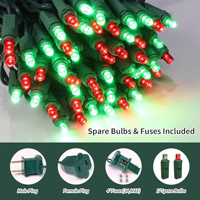 LAMPHOME 100 Count Red and Green - String Lights - 21.6FT LED Christmas Lights, Mini led Lights for Indoor Outdoor Home Holiday Party Wedding Independence Day Decoration
