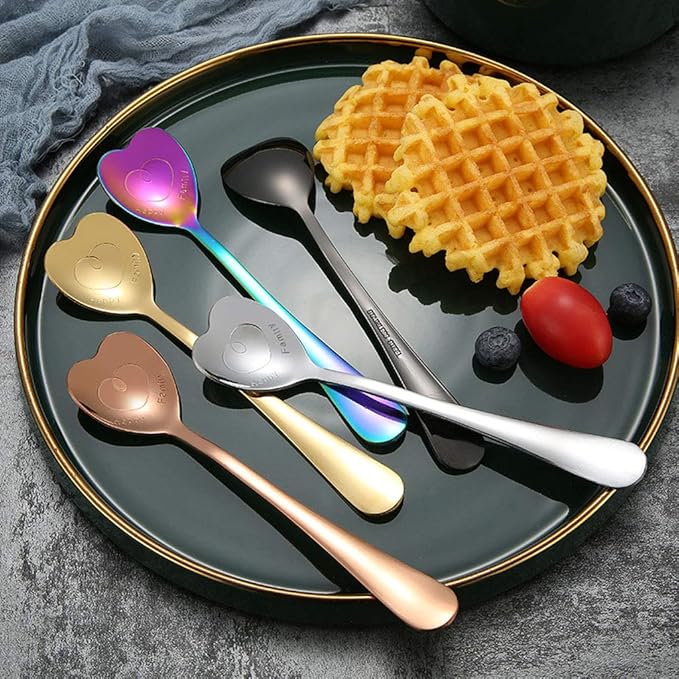 Symphony 7 PCS Heart Shaped & Tea Spoons - Cute Love Spoons for Dessert & Ice Cream - Coffee & Stainless Steel Gift
