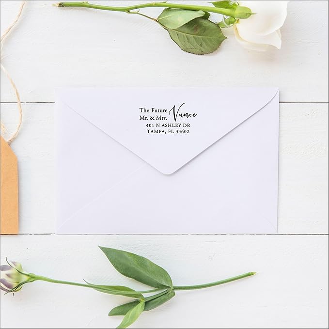 Future Mr. and Mrs. Custom Self Ink Wedding Return Address Stamp - Black Ink