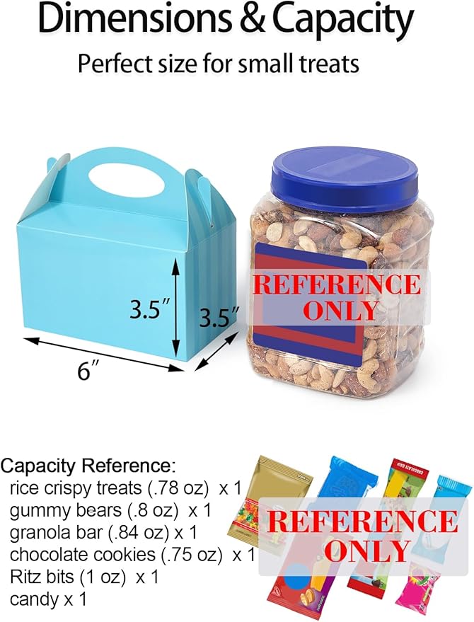 Happyhiram 50 Pcs Blue Party Favor Boxes Blue Striped for Boys and Men, Small Treat Boxes with Handle 6" Gable Candy Boxes Paper Gift Boxes for Kids Son Birthday Baby Shower Bridal Shower