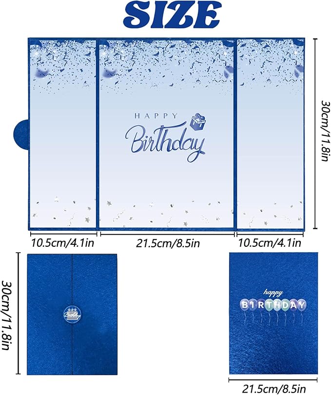 Crenics Blue Birthday Decorations for Women Men, Creative Birthday Guest Sign in Book Alternative, Happy Birthday Signature Book 18" x 12", Awesome Birthday Gifts for Girls or Boys