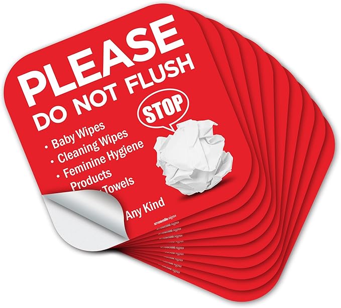 Please Do Not Flush Sign 10 Pack 6"x 6" Please Do Not Flush Anything Except Toilet Paper Sign Self Adhesive Decal
