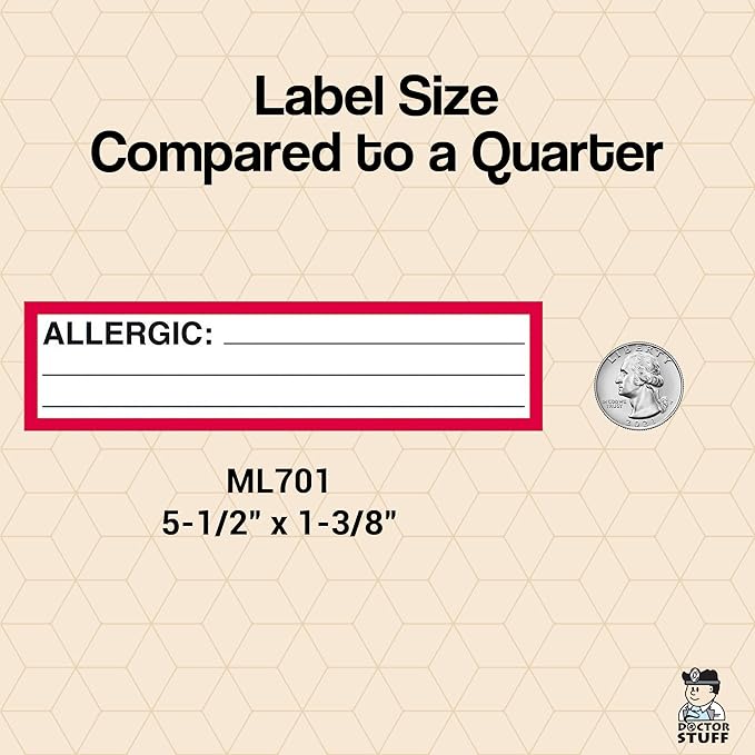 Allergy Chart Label with Red Border 5-1/2” x 1-3/8” Black Print White Background Doctor Stuff Permanent Adhesive 200 Stickers/Box