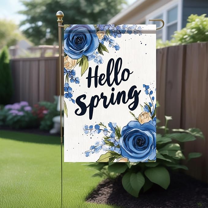 Starlit Patio Hello Spring Floral Garden Flag 12x18 Vertical Double Sided Colorful Flowers Summer Farmhouse Holiday Outside Decorations Yard Flag Floral Yard Outdoor Flag