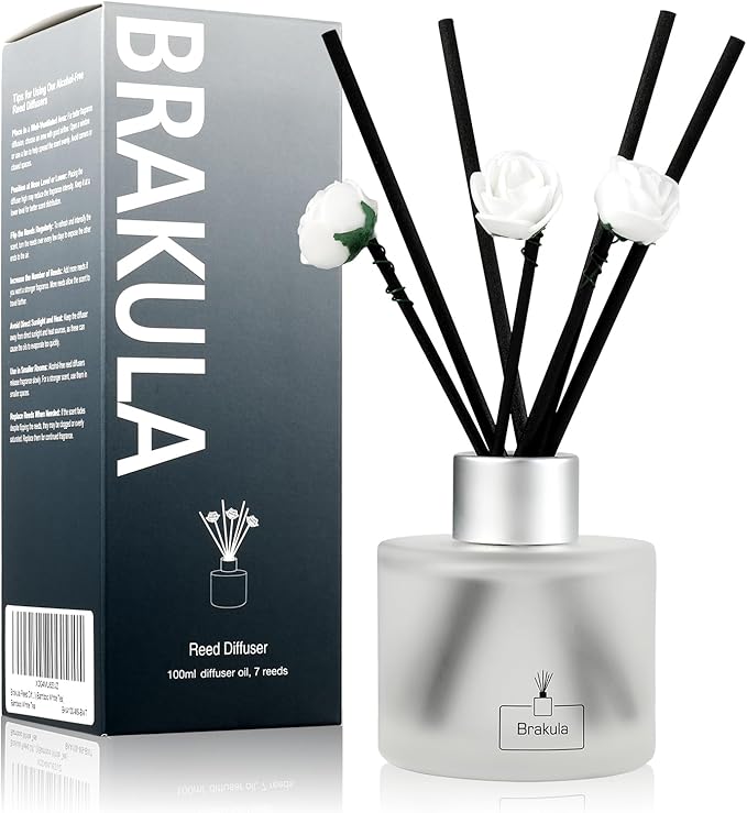 Brakula Reed Diffuser Cashmere Vanilla Scented， Reed diffusers for Home， Home Fragrance Diffuser with 7 Reed Sticks for Room/Bathroom Decor 3.38 fl oz (Cashmere Vanilla)