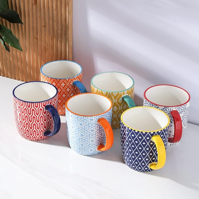 Selamica 10 oz Coffee Mugs Set of 6 with Handle, Coffee Cups Ceramic for Cappuccino Latte Cocoa Milk Tea, Dishwasher Microwave Safe, Assorted Colors