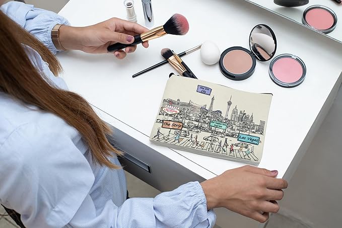 Cities Around the World Artwork Cosmetic Bag Series – Designed in USA, Travel Makeup Bag with Zipper, Souvenir Gift for Women, Artwork Organizer for Purse or Toiletry (Las Vegas)