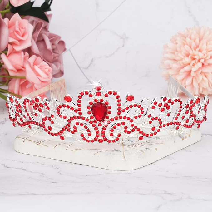 Didder Red Rhinestones Tiara Elegant Princess Crown with Combs Silver Tiaras for Women Girls Bridal Tiaras and Crowns for Women Wedding Prom Birthday Halloween Hair Accessories for Women Girls