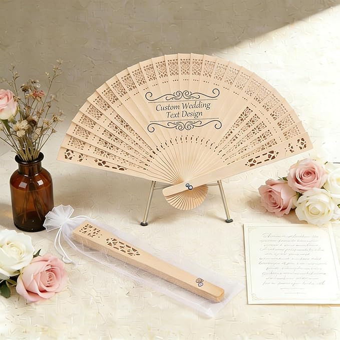 MOSADO Personalized Wedding Fans for Guests, Custom Foldable Sandalwood Fans Bulk with Organza Bags and Tassels, Unique Bridal Shower Party Favors Wedding Favors for Guests (200)