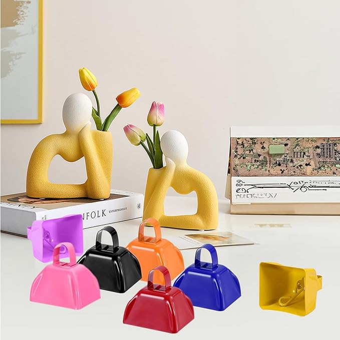 3Inch Cowbells for Sporting Events,12Pcs Metal Cow Bells Bulk Loud Noise Makers Cow Bell with Handle for Cheering Football Games Spirit Marathon Weddings Party Noisemakers, Orange
