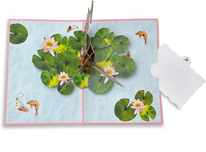 Pop Up Birthday Cards for Women, Hummingbird 3D Birthday Card, Beautiful Hummingbird and Lotus with Koi Fish Design, Pop Up Cards All Occasion for Mother, Mom, Her, Granmother and Daughter, Mothers Day Card