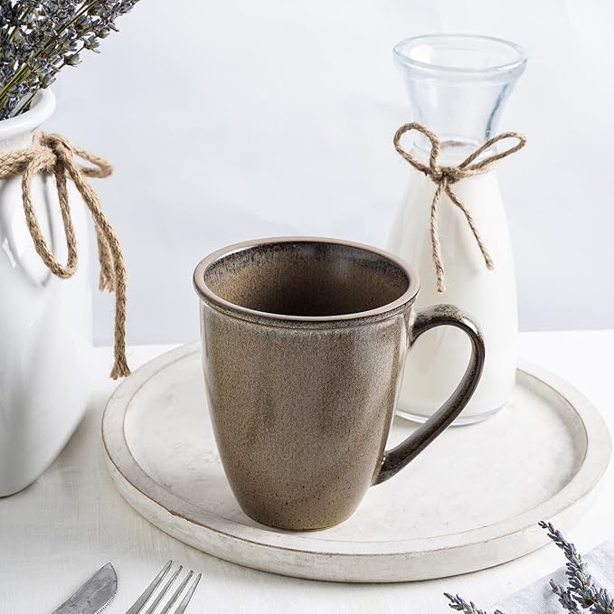 Stone Lain Stoneware Dish Set, 4 Mugs, Tina - Green and Beige