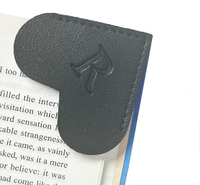 MOTEERLLU Personalized Leather Heart Bookmark with Initials, Cute Custom Corner Bookmarks for Reading Women, Men, Kids, Teachers, Book Lovers Gifts(Black R)