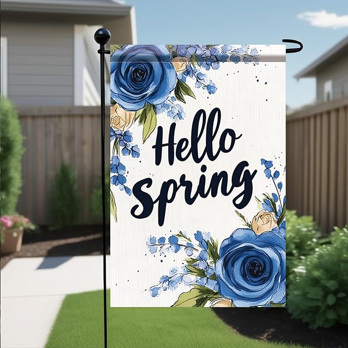 Starlit Patio Hello Spring Floral Garden Flag 12x18 Vertical Double Sided Colorful Flowers Summer Farmhouse Holiday Outside Decorations Yard Flag Floral Yard Outdoor Flag