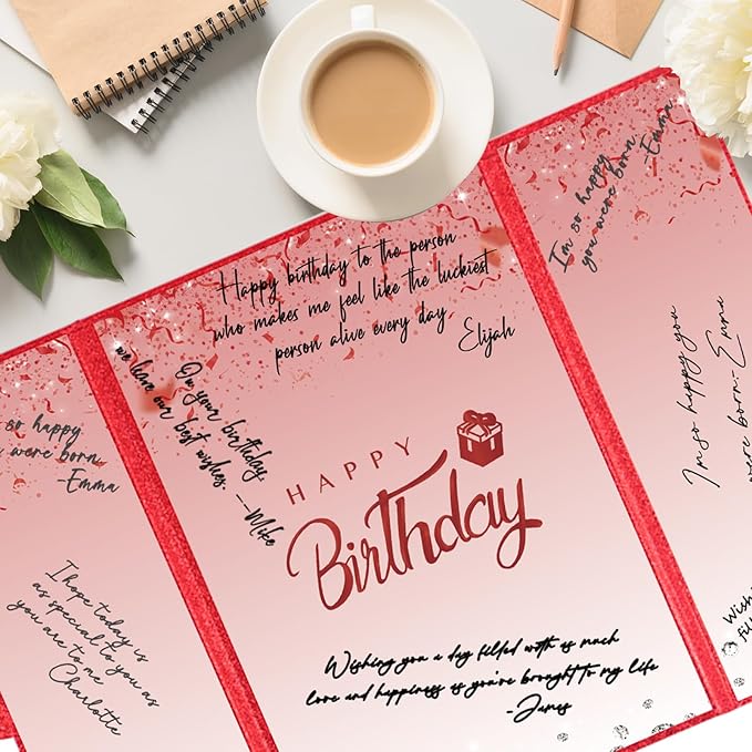 Crenics Red Birthday Decorations for Women Men, Creative Birthday Guest Signature Book Alternative 18" x 12", Awesome Birthday Gifts for Girls or Boys