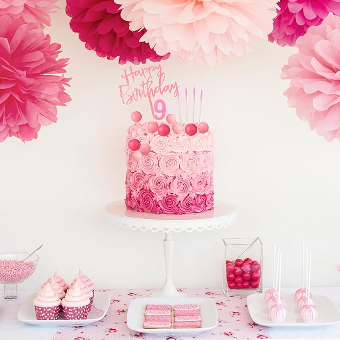 Yerliker 34 Pcs Happy Birthday Cake Toppers Decorations Birthday Candles DIY Cake Decor for Men Women Wedding Anniversary(Hot Pink)