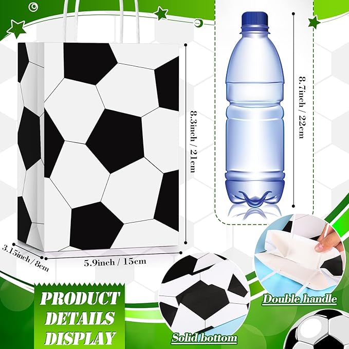 TaoBary 24 Pcs Sports Party Favor Bags Football Baseball Goodie Treat Gift Bags with Handles for Soccer Basketball Baseball Sports Themed Birthday Party Decoration Kids Baby Shower Supplies