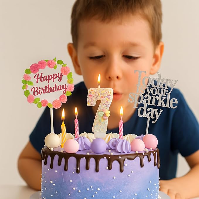 by Tugba Aydan -7 Number Birthday Candles – 24 Piece Cake Decoration Kit with Number Candle – Party Supplies for Kids Seventh Birthday Celebration