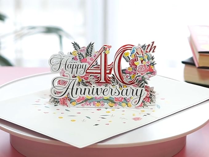 Happy 40th Milestone Anniversary Cards, Wedding Anniversary Card to Husband, Happy Anniversary Pop Up for Couple Husband Wife Him Her Parent Lovebird (6x8 40th Anni)