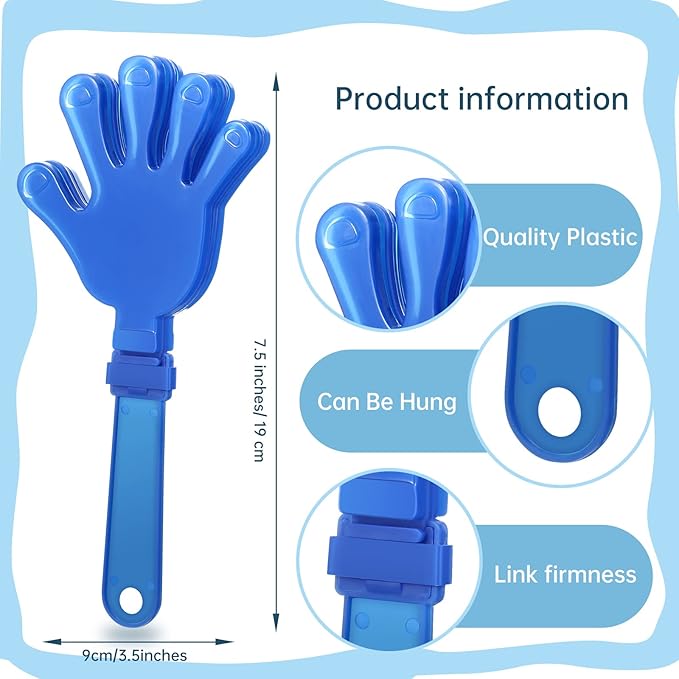 24 Pcs Royal Blue Hand Clappers 7.5 Inch Clappers Noisemakers Noise Makers Party Favors Plastic Clapper Sporting Events Cheers Ball Dance Basketball Football Noisemakers （Royal Blue）