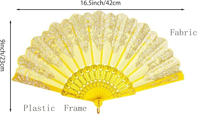 QIRMIZI 30 Pack Folding Handheld Fans, Silk Spanish Fan, Perfect for Weddings, Parties, and Dancing,Yellow