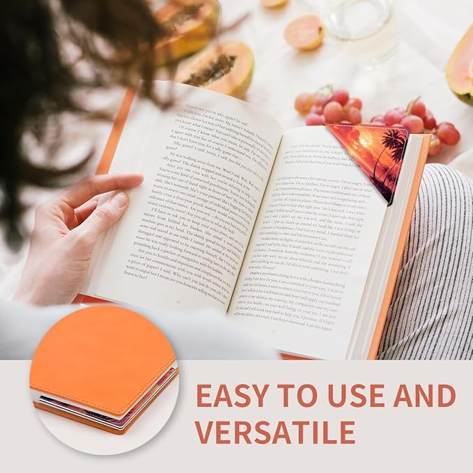 Cute Leather Bookmarks, Fun Triangle Making Corner Bookmark, Book Accessories for Reading Book Lovers, Unbreakable Page Markers for Women Men Beautiful Sunset