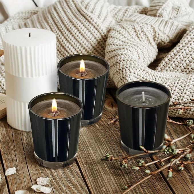 12 Pack Black Unscented Glass Filled Votive Candles, Soy Wax Candle Ideal Gifts for Spa Weddings Birthdays Holidays Party