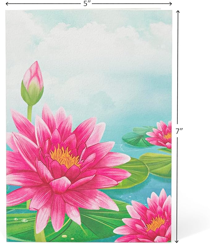 Dragonfly Pop Up Cards, Water Lily, Leaf, 3D Greeting Cards, Gift for Birthday, Mothers Day, Valentines Day, Mom, Wife, Girlfriend, Sister, Daughter, 5x7 - Includes Envelope And Message Note