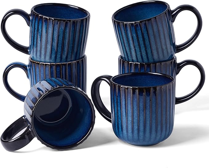 famiware Coffee Mugs Set of 6, Starlight 11 oz Mug Cup Set with Handle for Coffee, Tea, Cocoa, Milk - Ceramic Stoneware Mug Set, Nebulas Blue