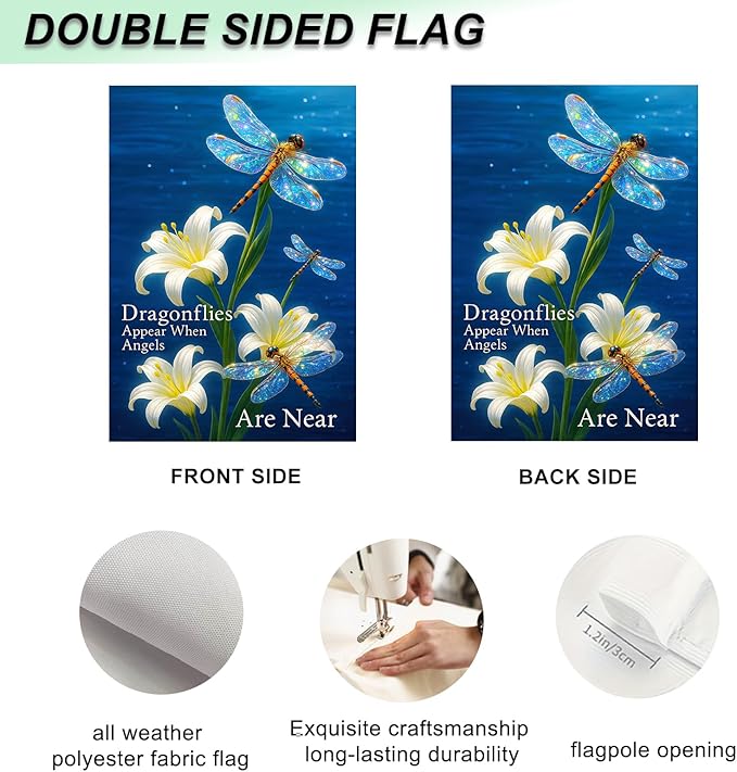 IVN Spring Garden Flag 12x18 Inch Dragonfly Flag Double Sided Outdoor Yard Banner for Porch Lawn Patio Spring Decor