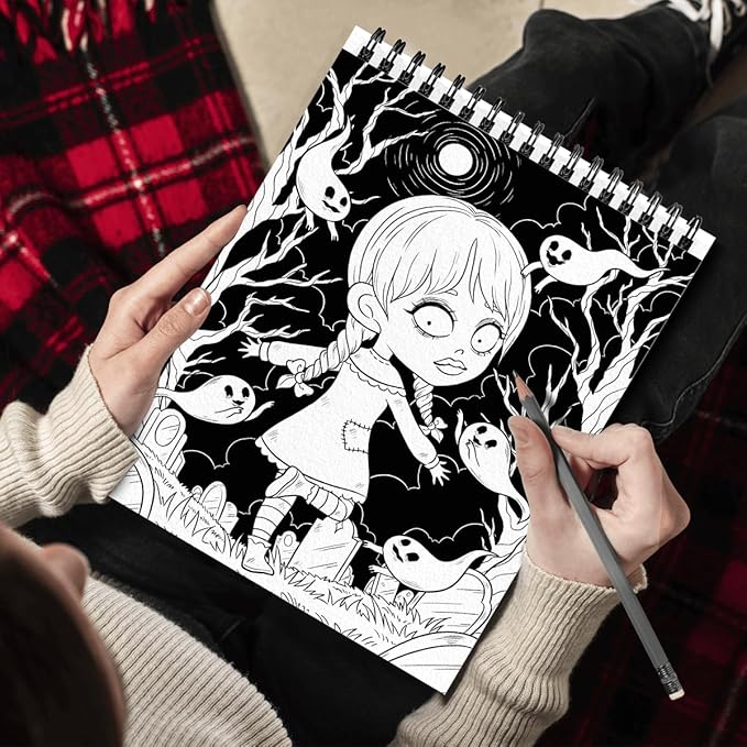 Creepy Girl Coloring Book Spiral Wirebound Hardcover Horror Illustrations of Adorable Girls Spooky Themed Large Print Papers Imagination Relaxation Activity for Adults Women Teens