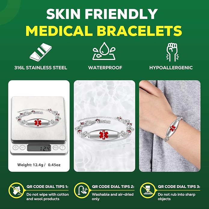 Upgraded Medical Bracelets Men Women with QR Code Medical Alert ID Bracelets - Titanium Steel Wristband Fits Wrists Up 8''-10'' - More Space Custom Emergency Med ID Info