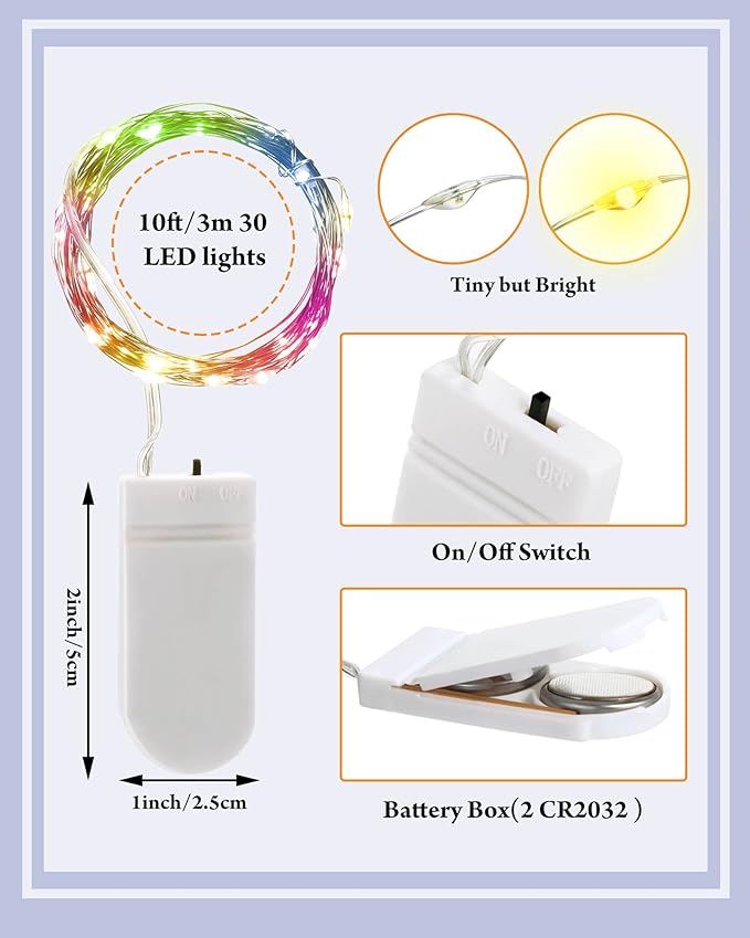 Riakrum 50 Pack 10 ft 30 LED Fairy Lights Battery Operated, Christmas Tiny String Lights Bulk Starry Light Waterproof for Mason Jars Wedding Party Christmas Centerpiece Table Decor, Multicolor