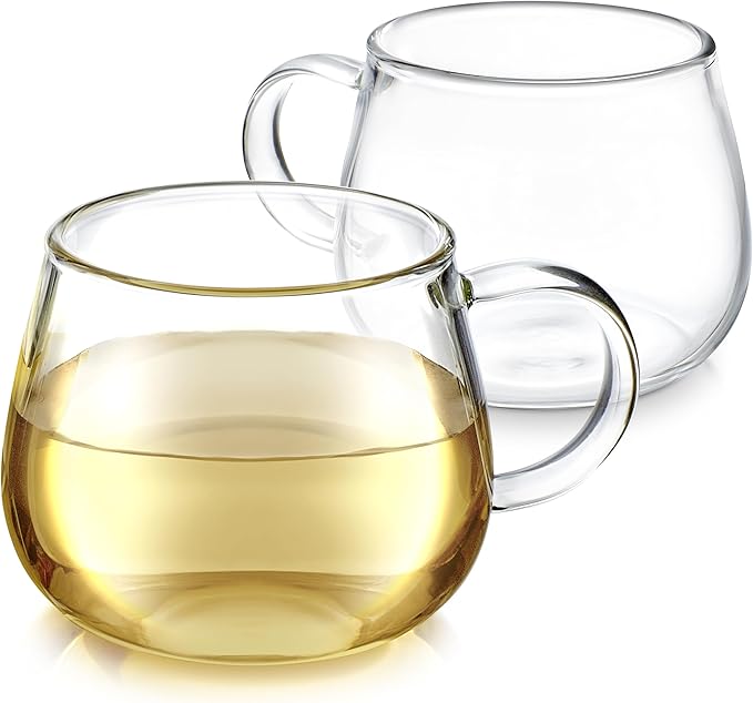 Teabloom Set of Two Premium Borosilicate Glass Tea Cups - 7 oz / 207 ml - Stain-free and Microwave Safe - Blossoms Collection
