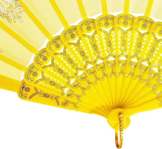 QIRMIZI 10 PACK Folding Handheld Fans,Silk Spanish fan, Perfect for Weddings, Parties, and Dancing,Mixed