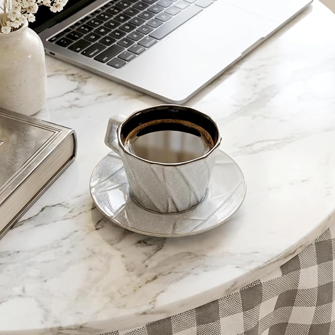 Ceramic Espresso Cups with Saucers 6 oz,Coffe Cups for Cappuccino,Latte,Tea with Saucers Set of 4 - Geometry - Gray