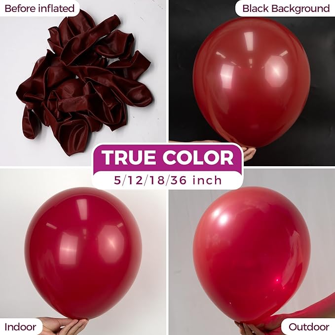 Bezente Burgundy Balloons Latex Party Balloons - 100 Pack 12 inch Round Helium Dark Ruby Retro Wine Red Maroon Balloons for Valentines Day Birthday Casino Themed Cherry Party Decorations