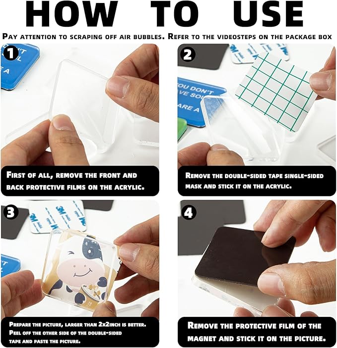 60 Pcs DIY Fridge Magnet Craft Set Acrylic Square Decorative Refrigerator Magnet with Adhesive Backing Ferrite Magnets for Office,Classroom,Cabinets,Kitchen(2 Inch,216 Piece)