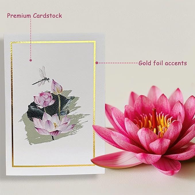 Birthday Cards, Dragonfly and Lotus Flower, 3D Birthday Cards for Women, Happy Mother's Day, Valentine's Day, Sympathy & All Occasion Pop-Up Card, Unique Dragonfly Gift for Mom, Wife, Sister, Grandma, Daughter, Girlfriend, Includes Envelope & Note Card