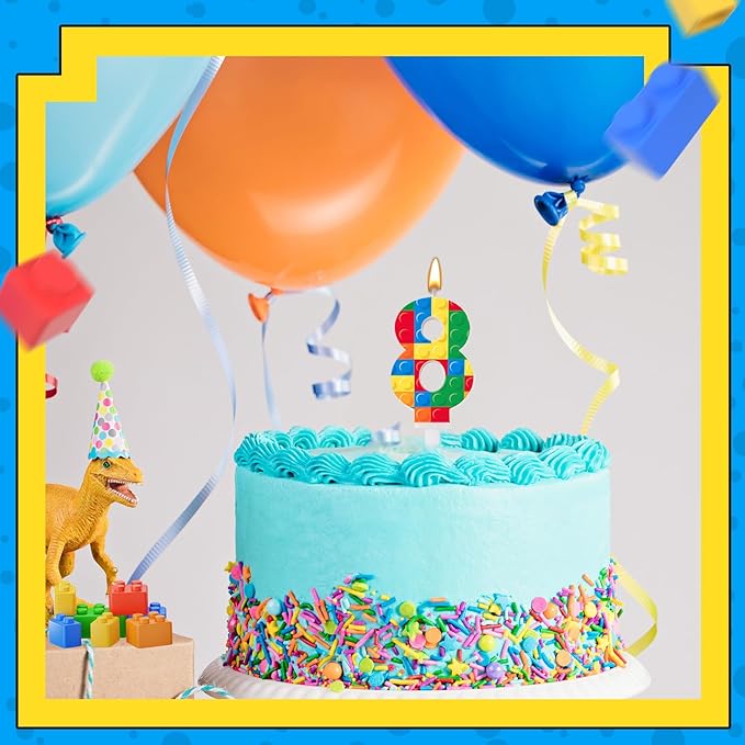 Building Block Themed Birthday Candle Number 1 Candle Birthday Party Decoration Cake Topper for Building Block Party Decoration Theme Parties Supplies (Number 8)