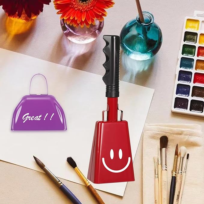 10inch Metal Cowbells with Handle, 1Pcs Cow Bells with Wrist Strap for Sporting Events, Football Games,Party, Concert, Graduations, Farm Ranch, Red