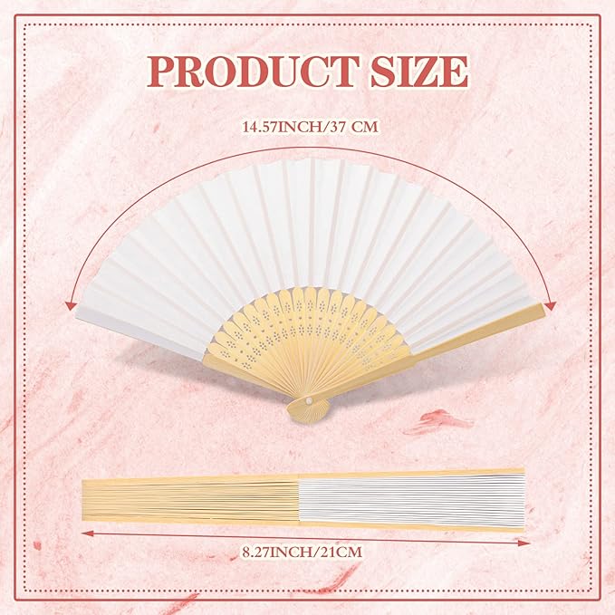 Yinkin 100 Pack Folding Fans Bamboo Handheld Folded Craft Hand Japanese Chinese Fans for Weddings Bridal Dancing Church DIY Decoration Women Gift Party Favors (White)