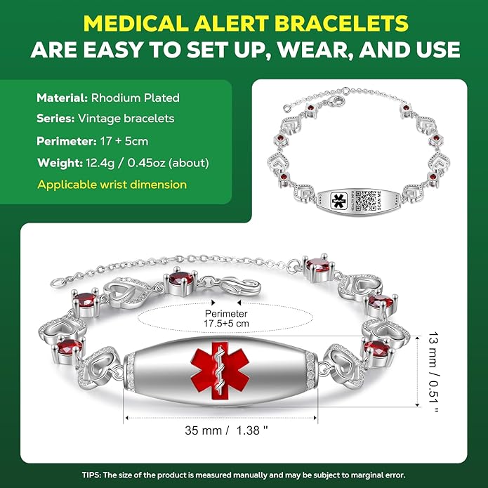 Upgraded Medical Bracelets Men Women with QR Code Medical Alert ID Bracelets - Titanium Steel Wristband Fits Wrists Up 8''-10'' - More Space Custom Emergency Med ID Info